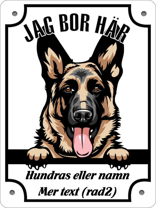 Personlig Hund skylt med hundras, namn & Se Upp Jag bor här text