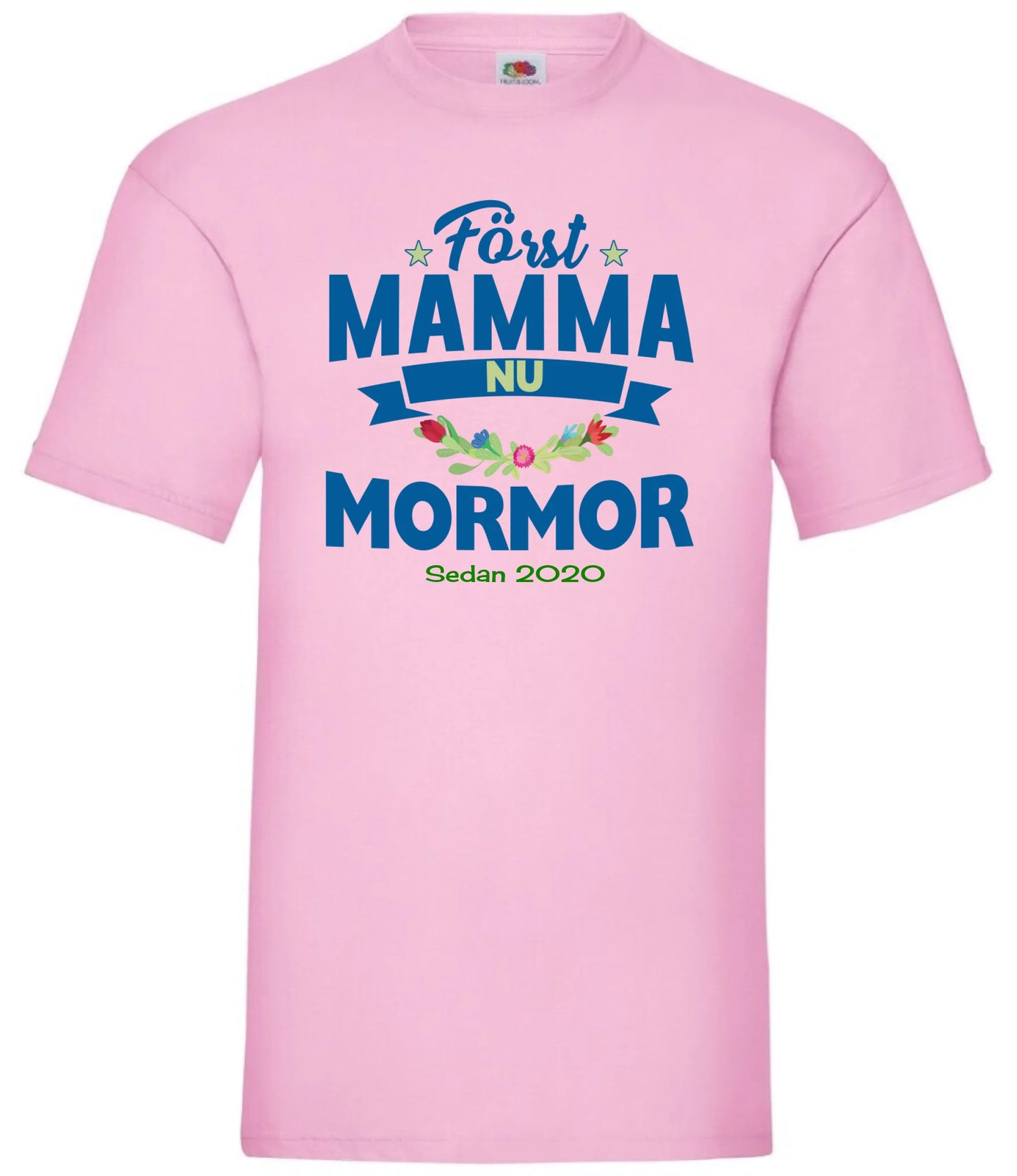 Först mamma nu mormor t-shirt med personligt år tryck