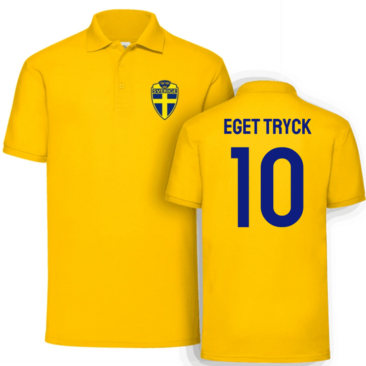 Sverige gul pikétröja med eget namn & nummer tryck