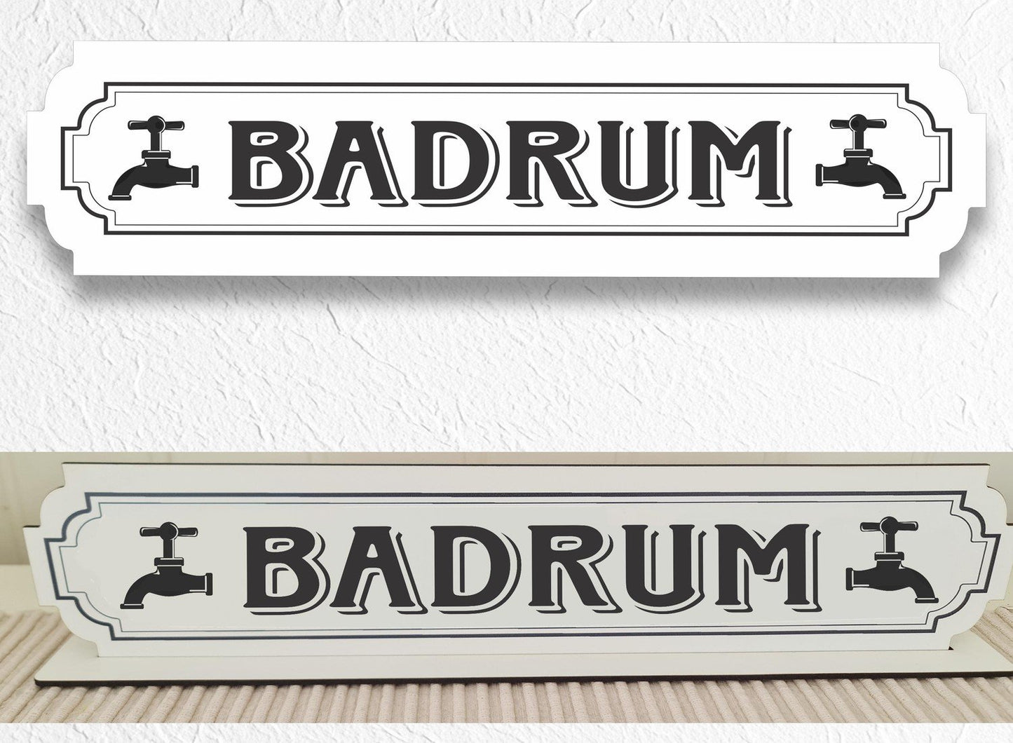 Badrum vit skylt - badrumskylt med stativbasen 350x80mm