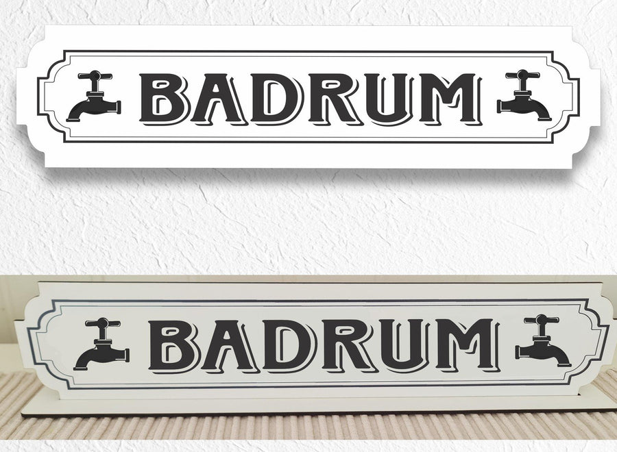 Badrum vit skylt - badrumskylt med stativbasen 35x80cm