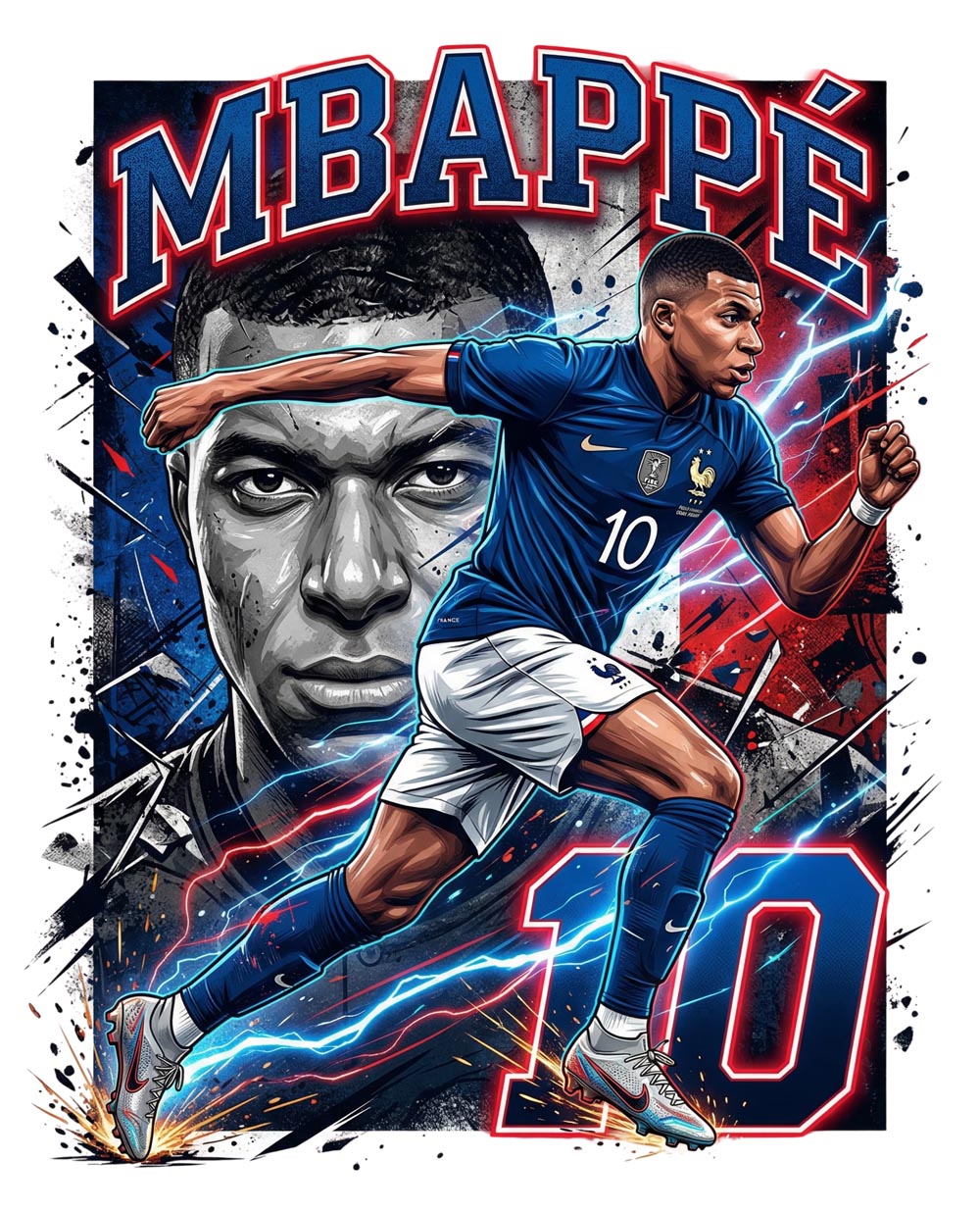 Frankrike Mbappé 10 T-shirt – Polyester Landslag Sporttröja med tryck fram & bak