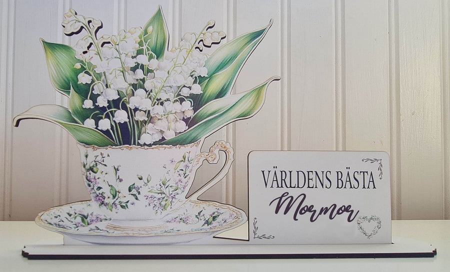 Världens bästa Mormor – Present med Liljekonvalj i Tekopp