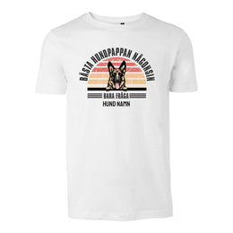 Personlig hund t-shirt med Bästa hundpappa välj hundras och eget namntryck