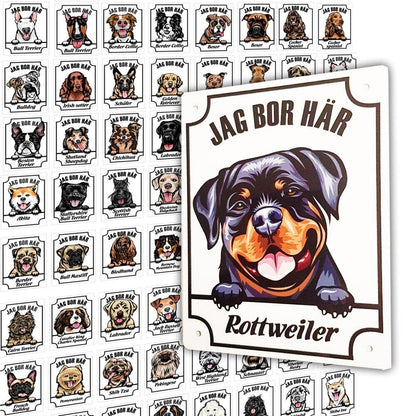 Personlig Hund skylt med hundras, namn & Se Upp Jag bor här text