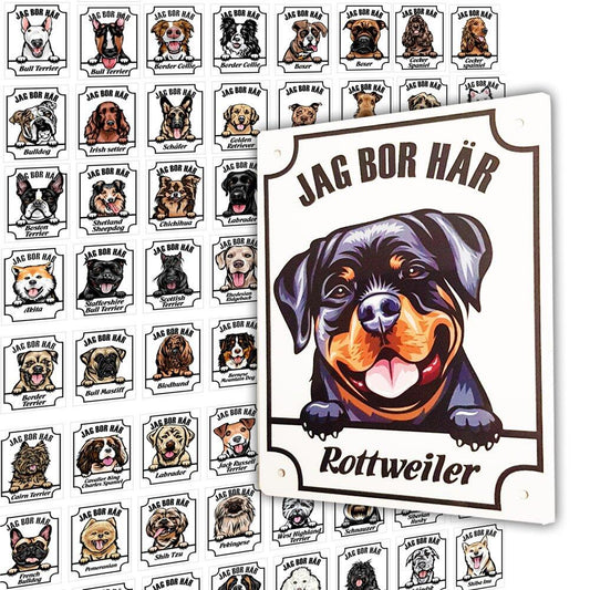 Personlig Hund skylt med hundras, namn & Se Upp Jag bor här text