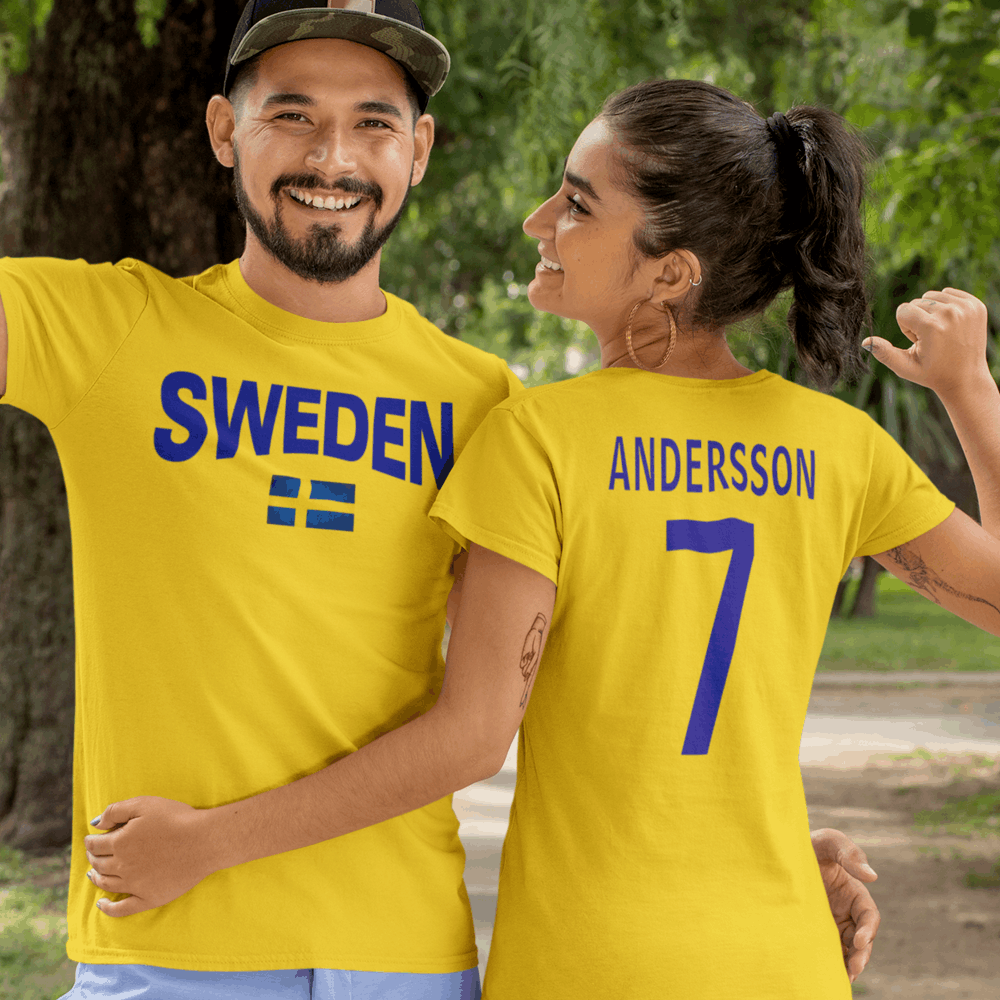 Sweden t-shirt med sverige flagga eget namn nummer tryck personlig Sverige tröja