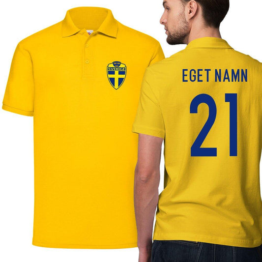 Sverige gul pikétröja med eget namn & nummer tryck