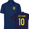 Sverige Piké t-shirt tröja i marinblå med eget namn & nummer tryck bak