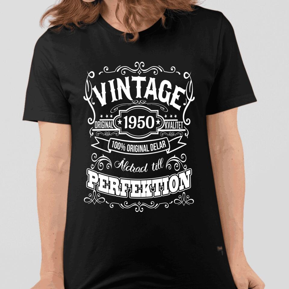 Vintage Födelsedag svart T-shirt - Eget Födelseår kustom tryck