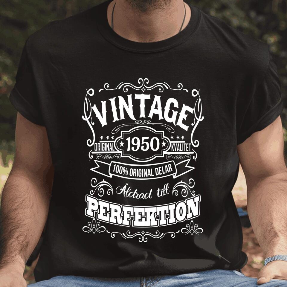 Vintage Födelsedag svart T-shirt - Eget Födelseår kustom tryck