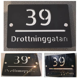 Husskylt med egen adress - husnummer och gata/ort
