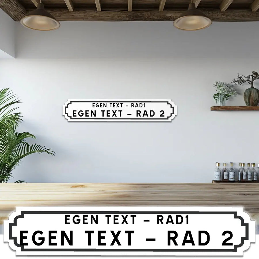 Akryl laser cut skylt med egen text - Vit & Svart