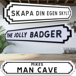 Akryl laser cut skylt med egen text - Vit & Svart