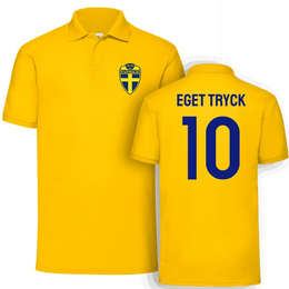 Sverige gul pikétröja med eget namn & nummer tryck