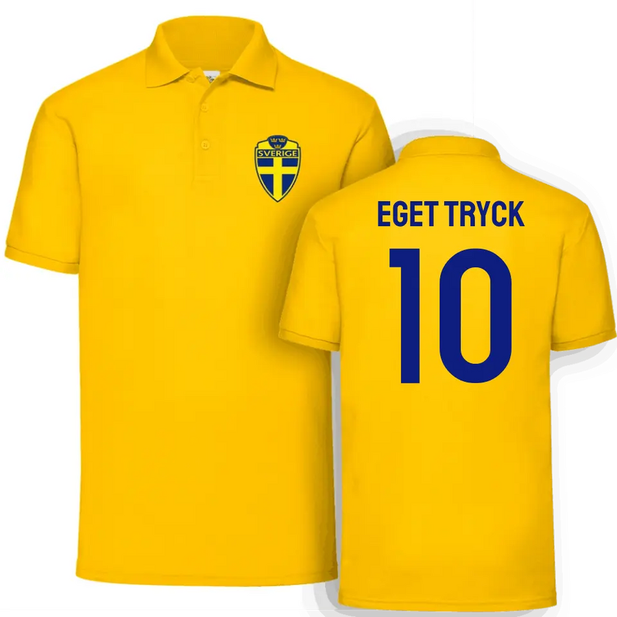 Sverige gul pikétröja med eget namn & nummer tryck