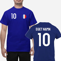 Franrike Landslag t-shirt med eget namn & nummer tryck - french blå