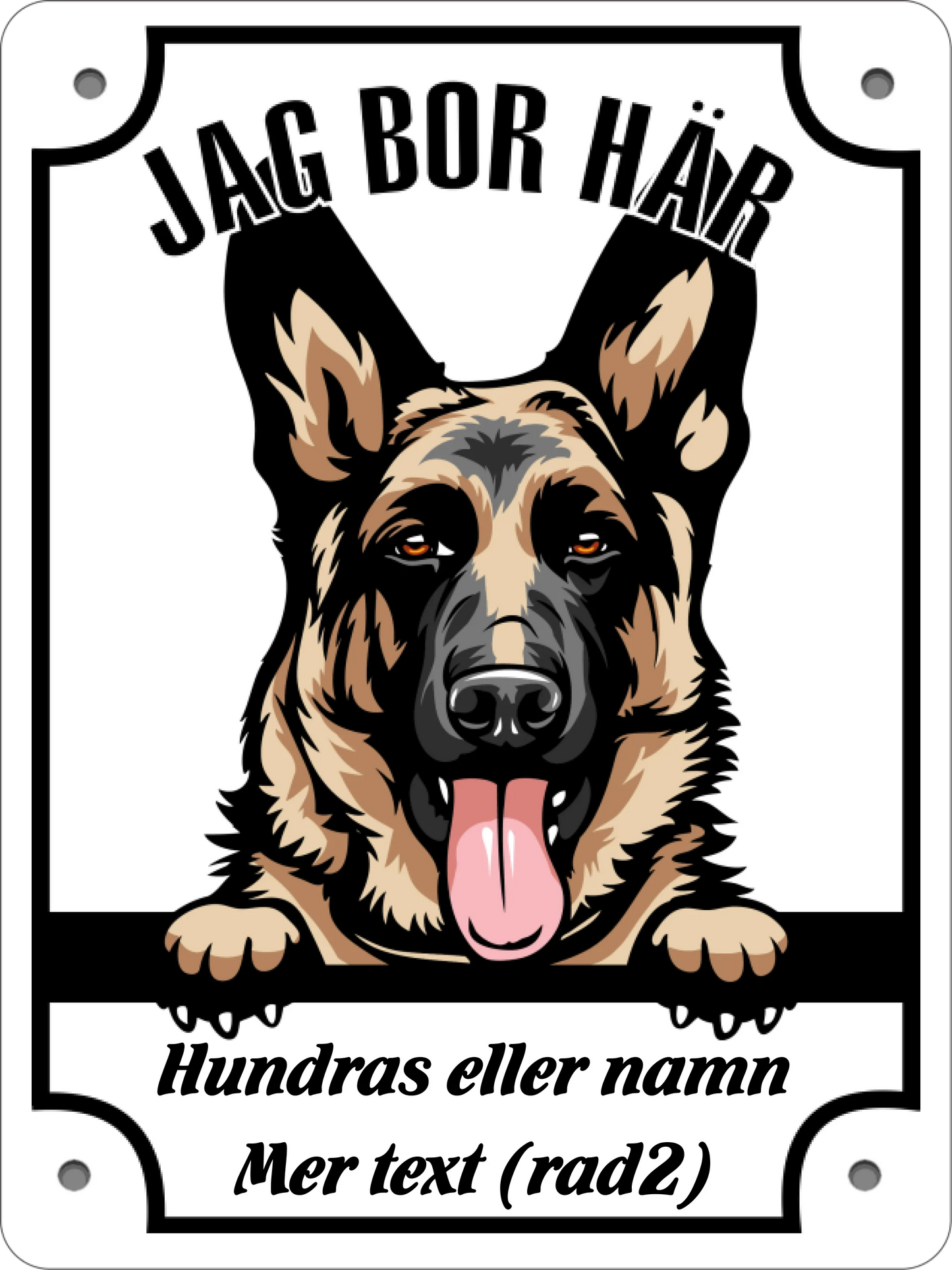 Personlig Hund skylt med hundras, namn & Se Upp Jag bor här text