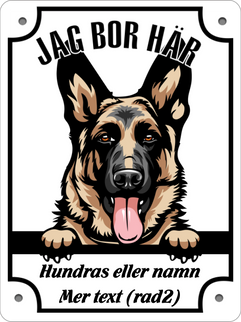 Personlig Hund skylt med hundras, namn & Se Upp Jag bor här text