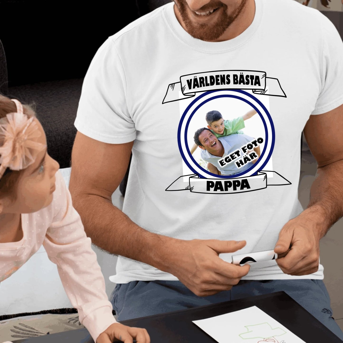Pappa t-shirt med eget foto tryck Personligt present
