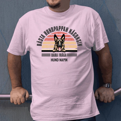 Personlig hund t-shirt med Bästa hundpappa välj hundras och eget namntryck