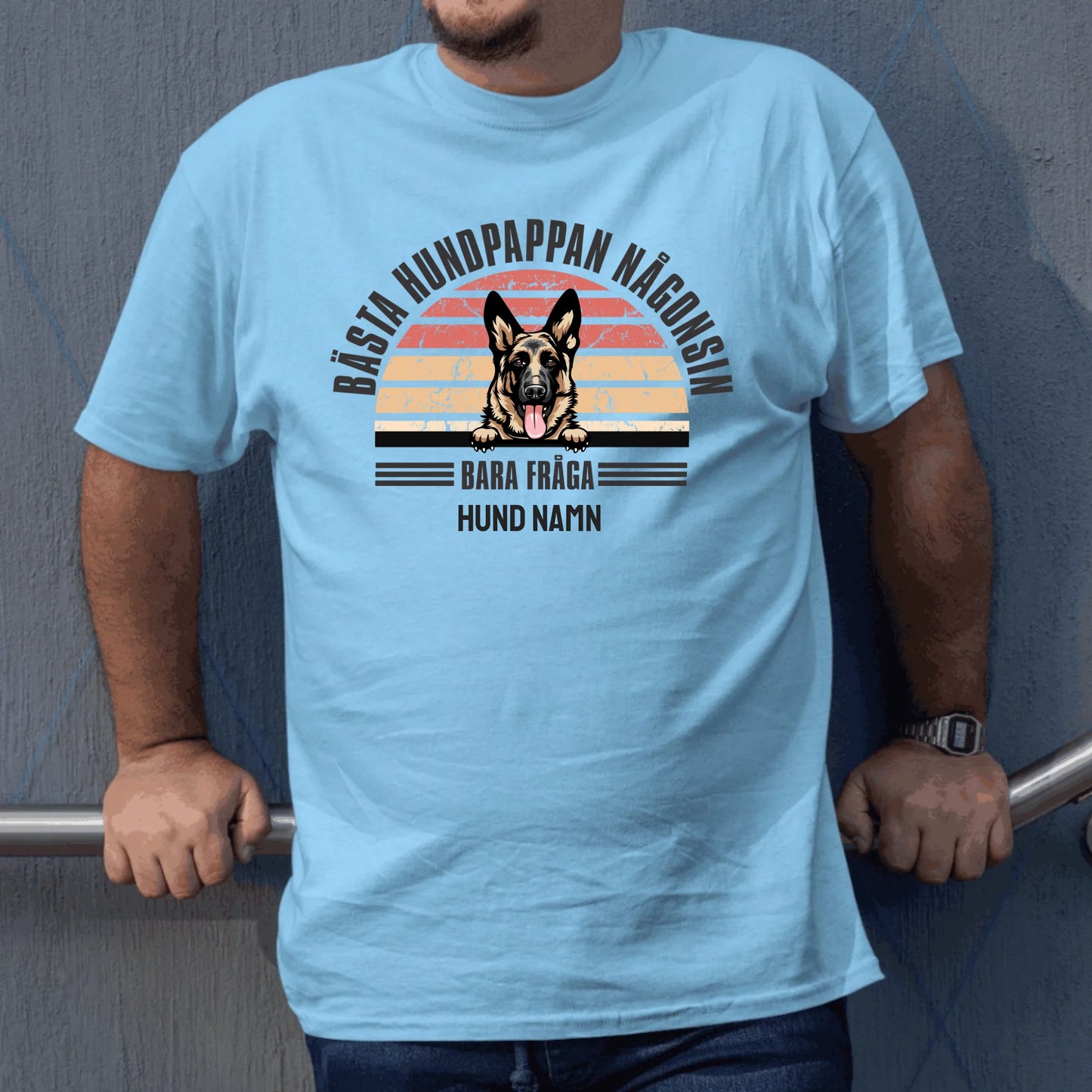 Personlig hund t-shirt med Bästa hundpappa välj hundras och eget namntryck