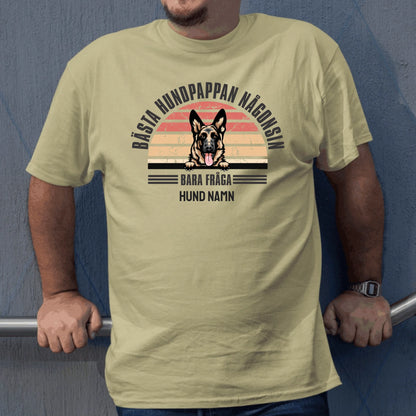 Personlig hund t-shirt med Bästa hundpappa välj hundras och eget namntryck