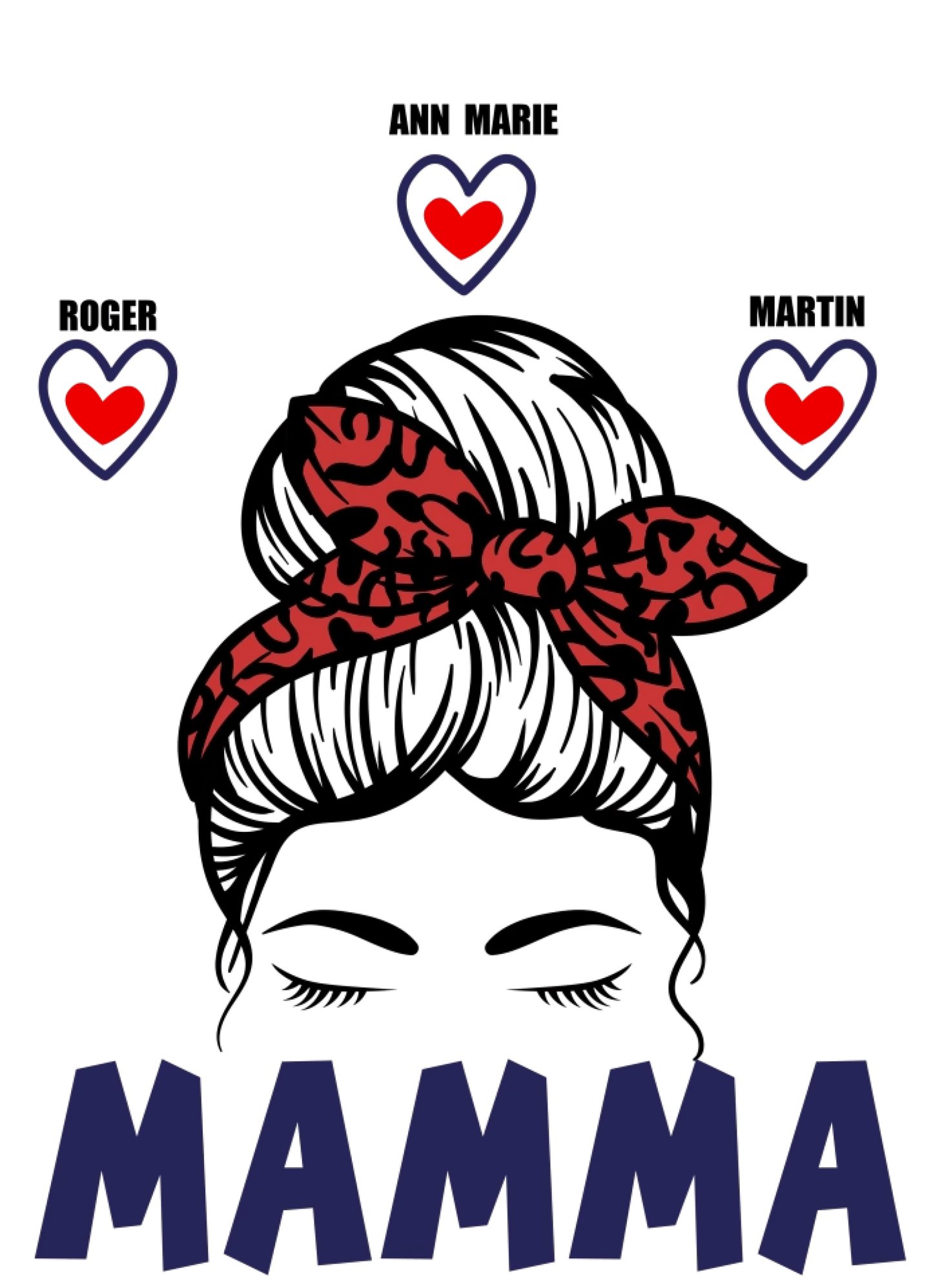 Mamma t-shirt med personlig design, namn på barn & olika mammamotiv
