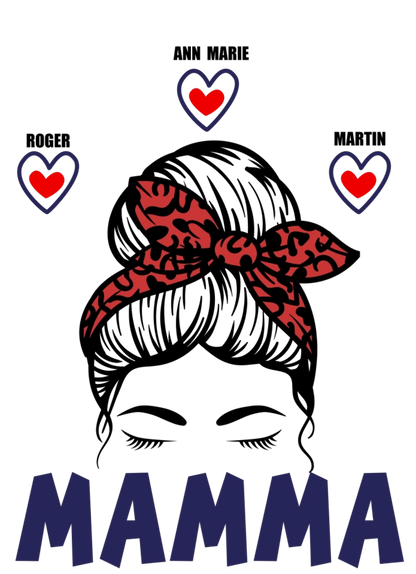 Mamma t-shirt med personlig design, namn på barn & olika mammamotiv