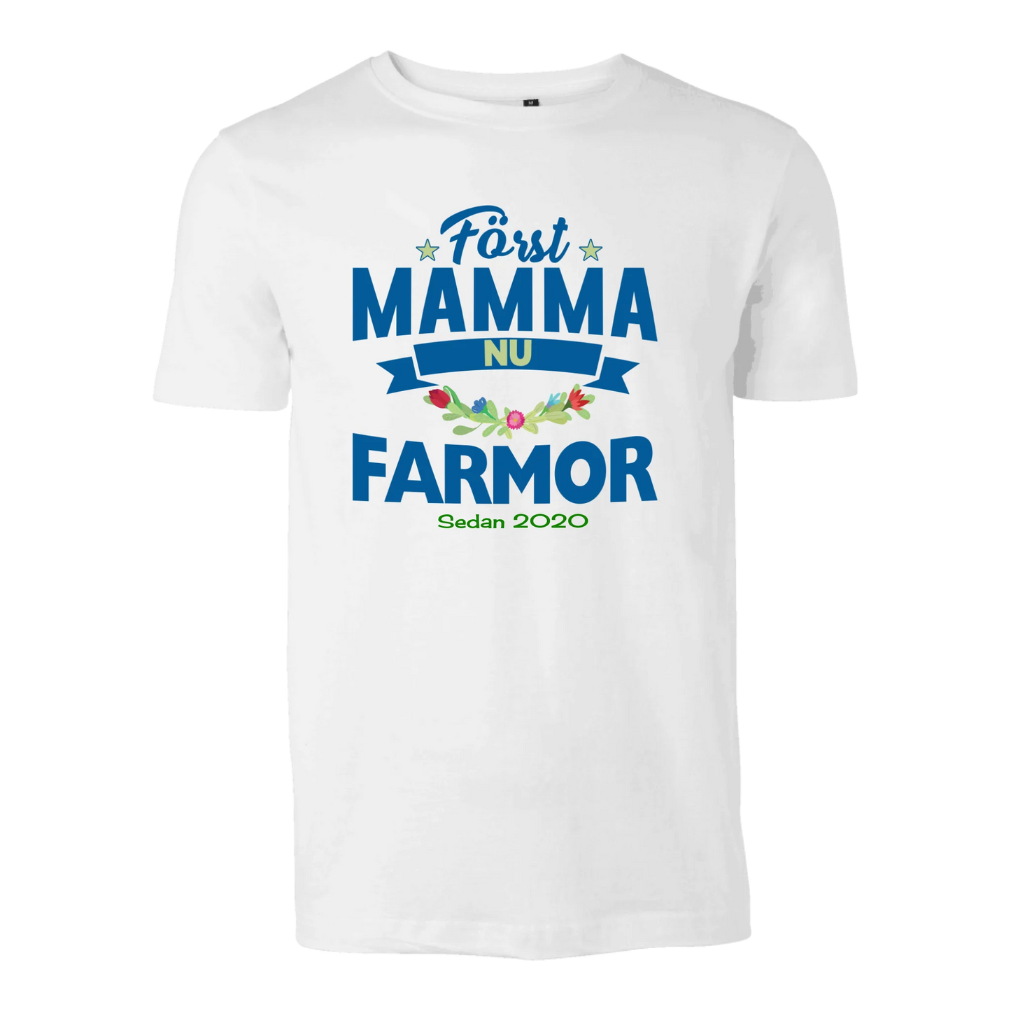 Först mamma nu Farmor t-shirt med personligt år tryck