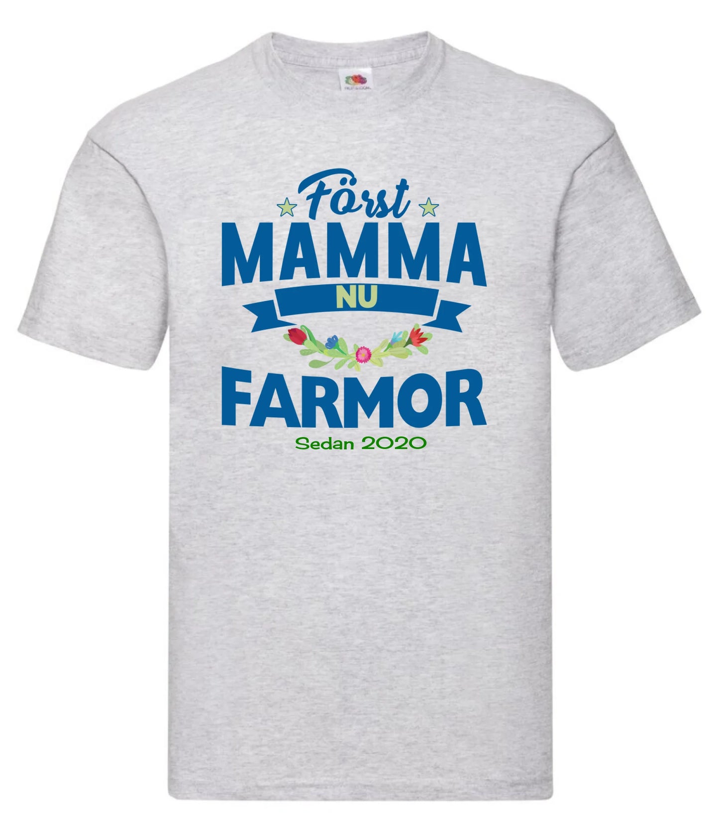 Först mamma nu Farmor t-shirt med personligt år tryck