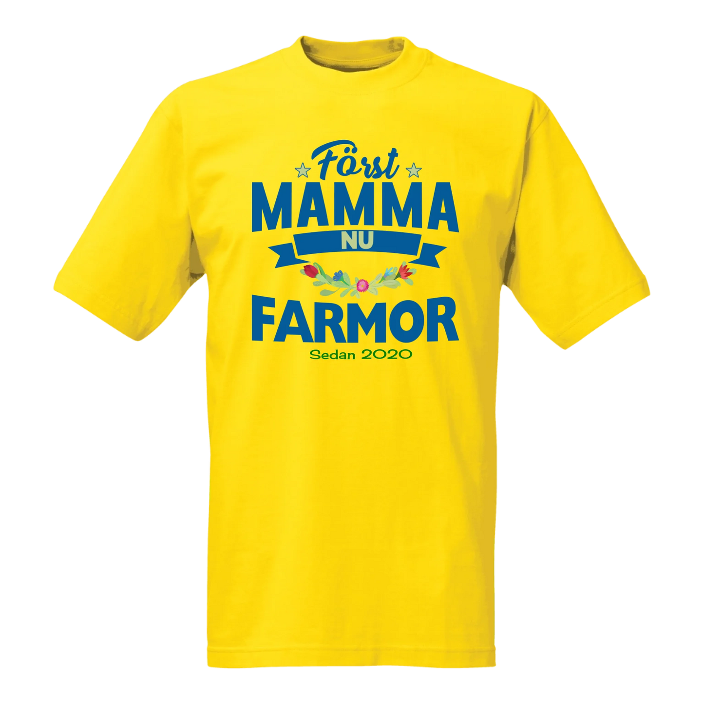 Först mamma nu Farmor t-shirt med personligt år tryck