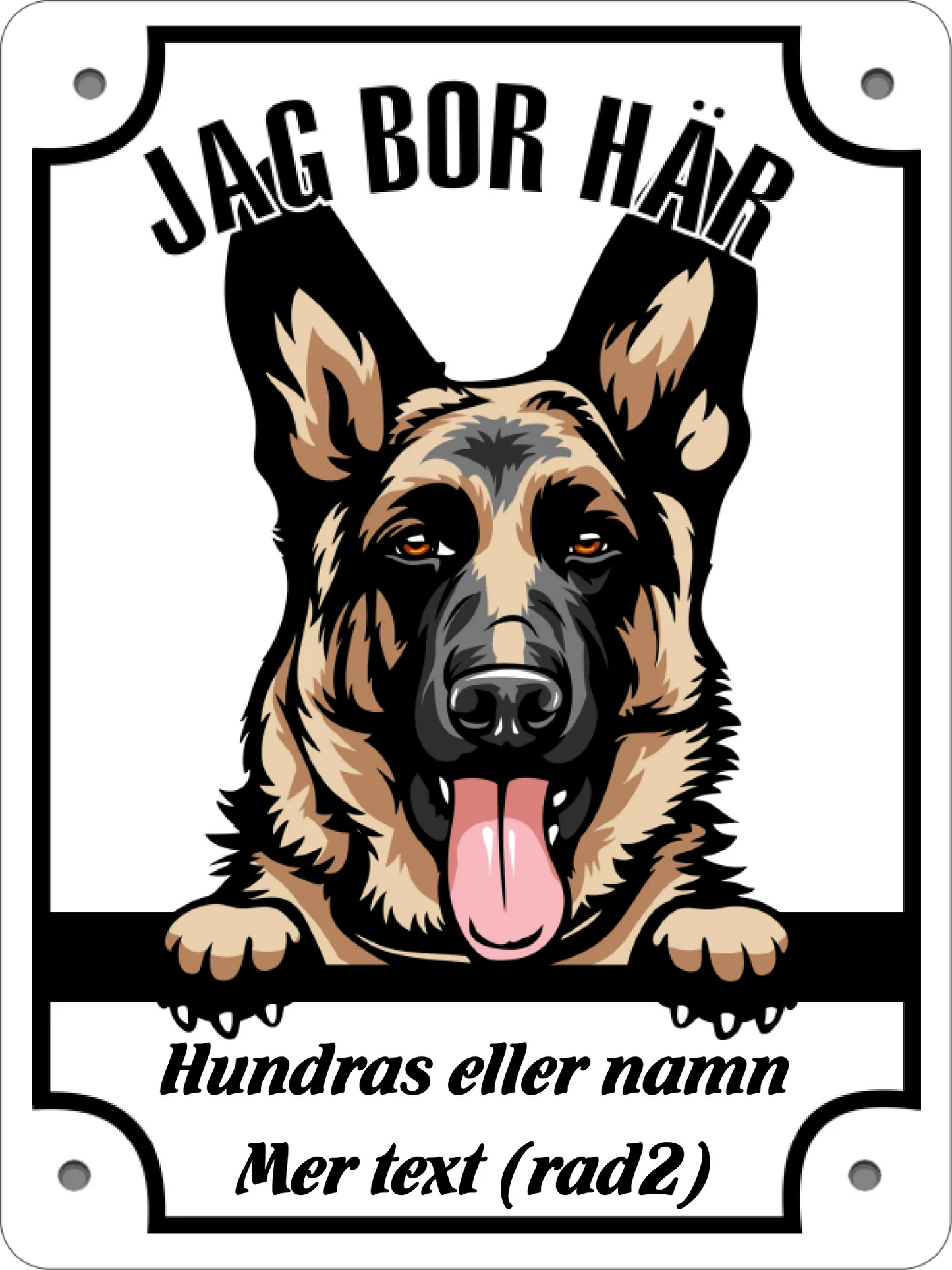 Personlig Hund skylt med hundras, namn & Se Upp Jag bor här text