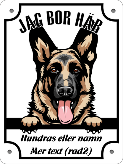 Personlig Hund skylt med hundras, namn & Se Upp Jag bor här text
