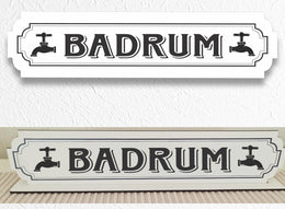 Badrum vit skylt - badrumskylt med stativbasen 350x80mm