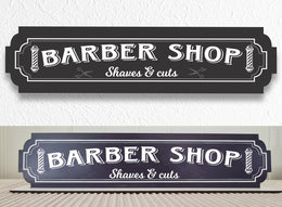Barber shop svart skylt - frisörs skylt med stativbasen 35x80mm