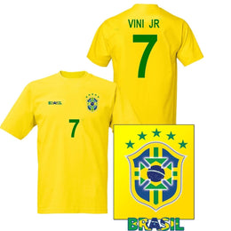 Brasilien stil fotbollströja med Vini Jr 7 tryck