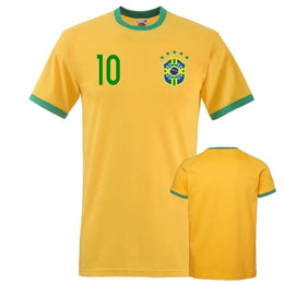 Brasilien stil ringer fotboll t-shirt - Gul grön med 10 fram
