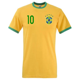 Brasilien stil ringer fotboll t-shirt - Gul grön med 10 fram