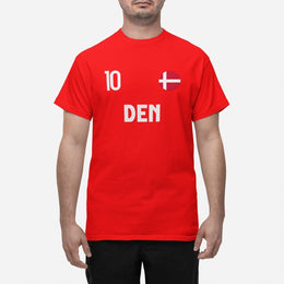 Danmark landslag t-shirt i gul med DEN & 10 Eurovision euro 24