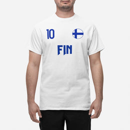 Finland landslag t-shirt i vit med FIN & 10 Eurovision euro 24