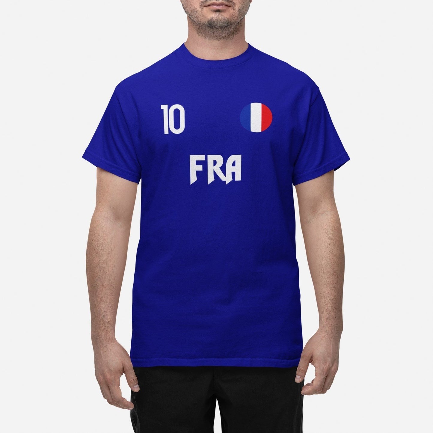 Franrike landslag t-shirt i marin blå med FRA & 10 fotboll