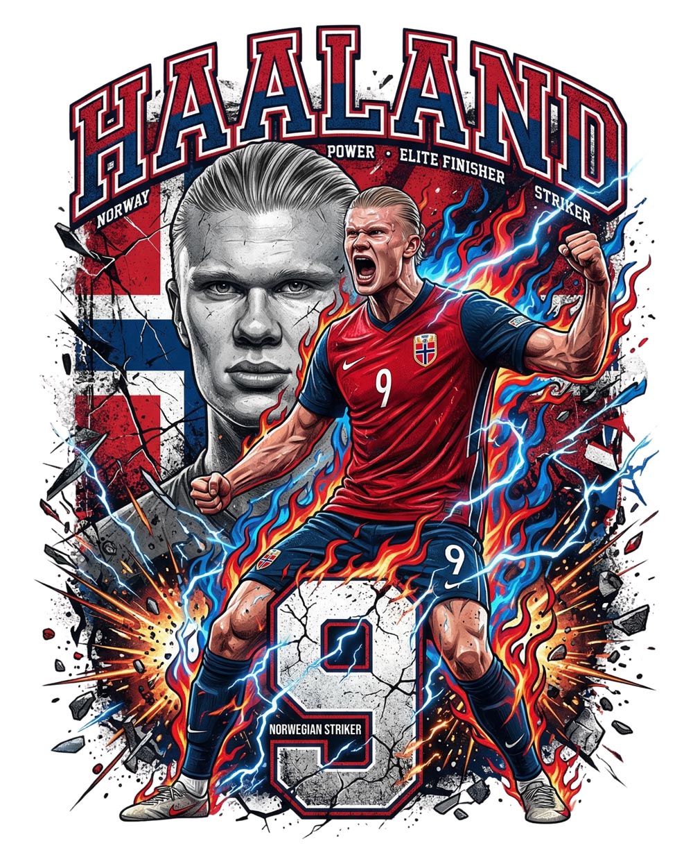 Norge Haaland 9 T-shirt – Polyester Sporttröja med tryck fram & bak