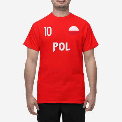 Polen landslag t-shirt i röd POL & 10 fotboll euro24