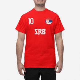 Serbiens  landslag t-shirt i röd med SRB & 10 fotboll euro24