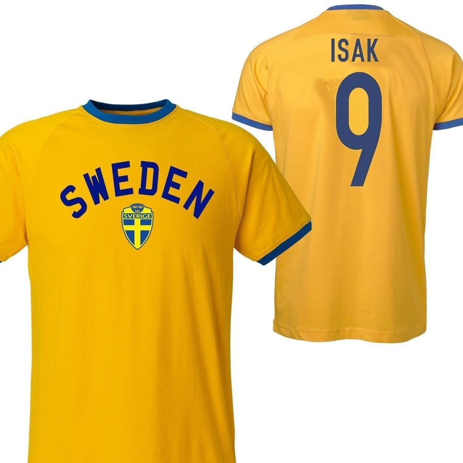Sweden T-shirt curve design med ISAK 9 - gul tipped fotbolls t-tröja