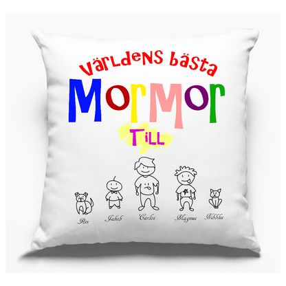 Mormor personligt kuddfodral med eget tryck barnbarn familj design