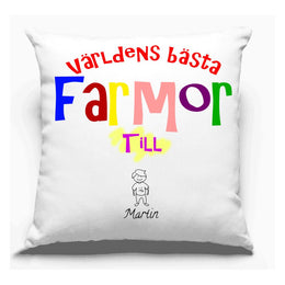 Farmor personligt kuddfodral med eget barnbarn familj design