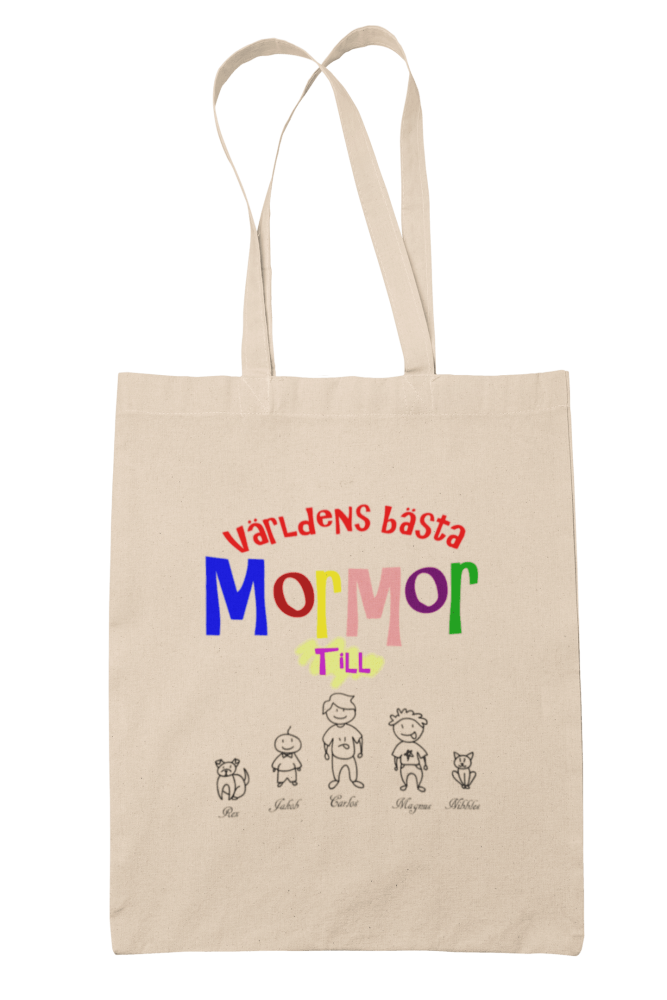Personlig Mormor Tygkasse med eget tryck upp till 6 barnbarn namn