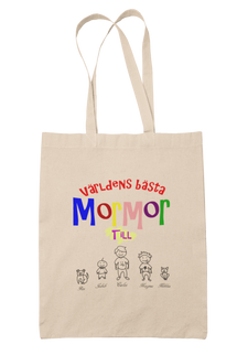 Personlig Mormor Tygkasse med eget tryck upp till 6 barnbarn namn